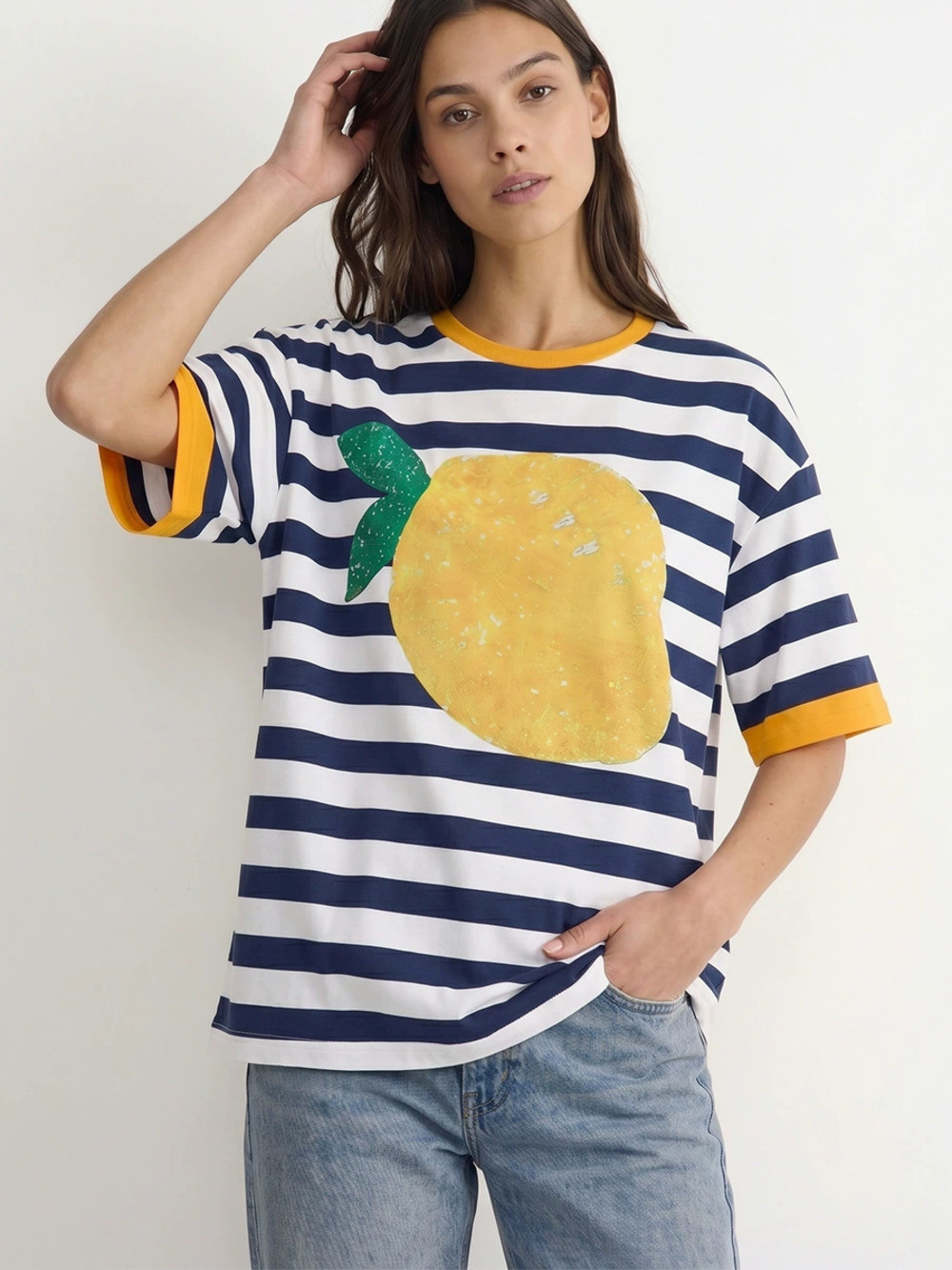 ZARA Fashion Striped Short Sleeve Tee Summer Loose Russian Top